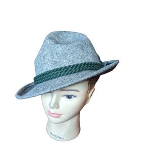 Tyrolean European gray wool fedora hat with green cord band
